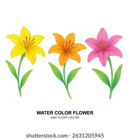 Bright watercolor flowers and leaves in soft pastel tones. Perfect for spring-themed designs, wedding invites, or elegant floral decor and patterns