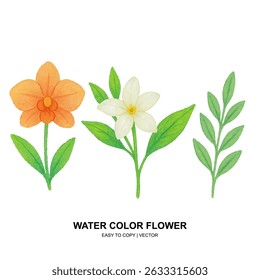Bright watercolor flowers and leaves in soft pastel tones. Perfect for spring-themed designs, wedding invites, or elegant floral decor and patterns