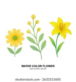 Bright watercolor flowers and leaves in soft pastel tones. Perfect for spring-themed designs, wedding invites, or elegant floral decor and patterns