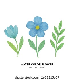 Bright watercolor flowers and leaves in soft pastel tones. Perfect for spring-themed designs, wedding invites, or elegant floral decor and patterns