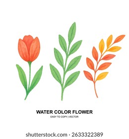 Bright watercolor flowers and leaves in soft pastel tones. Perfect for spring-themed designs, wedding invites, or elegant floral decor and patterns