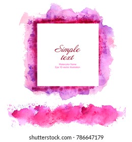 
Bright watercolor frame in vector. Design element in pink and purple.