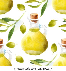 bright watercolor olive oil seamless pattern