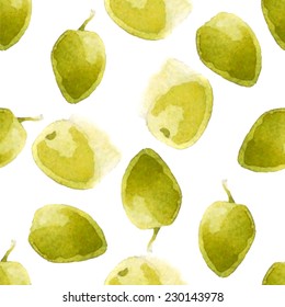 bright watercolor olives seamless pattern