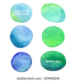 Bright watercolor paint stains, vector set.