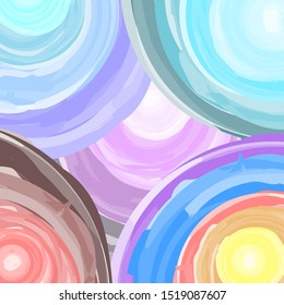 Bright watercolor pink lilac blue red green circles, modern pattern background for leaflets, posters, business cards. Music, youth concerts, store sales. Print for textiles, hoodies, accessories.