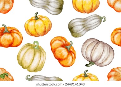 Bright watercolor pumpkin seamless pattern background