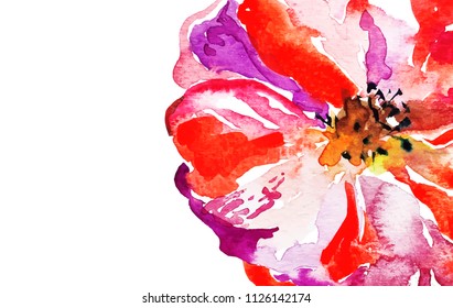 bright watercolor red poppy flower background with place to your text, hand painting vector illustration