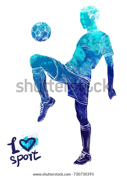 ボールを持つサッカー選手の明るい水彩のシルエット ベクタースポーツイラスト その選手のグラフィックスフィギュア 活動的な人々 娯楽のライフスタイル 男 ロゴiはスポーツが大好きです のベクター画像素材 ロイヤリティフリー