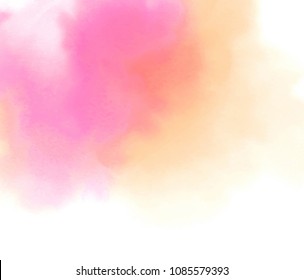 Bright watercolor smudges blur hand drawn splash vector card for design, art cover, banner, poster, tag. Abstract pink yellow white color paper texture background