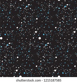 Bright Watercolor Spots Seamless Pattern. Hand Drawn Splash Splatter Spray Vector Texture. Brush Painted Stains, Ink Dots On Black Background. Night Sky. For Fabric Ditsy Print, Gift Wrap, Cards.