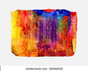 Bright watercolor  stain with colored smudges. Red, violet, orange, blue.