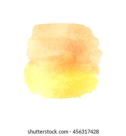 Bright watercolor stain. Vector illustration. Abstract hand painted background in orange and yellow colors