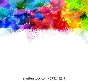 Bright watercolor stains. Rainbow border.