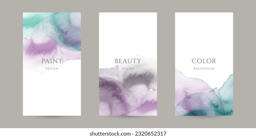 Bright watercolor templates for postcard, cover, booklet, social media story. Abstract watercolor brush stroke.