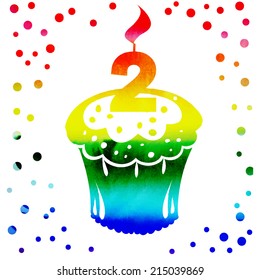 bright watercolor vector cupcake on second birthday