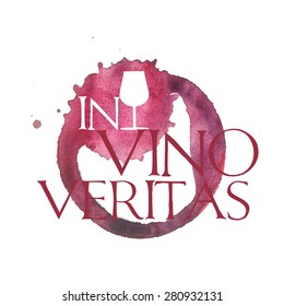 Bright watercolor wine design elements includes the phrase (in vino veritas - verity in wine)