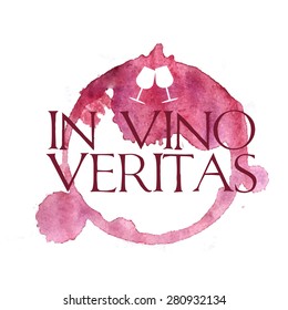 Bright watercolor wine design elements includes the phrase (in vino veritas - verity in wine)