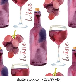 Bright watercolor wine seamless pattern