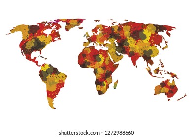 Bright watercolor world map vector illustration with different continents of the globe in white background