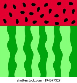 Bright watermelon background. Striped, green and red. Summer illustration. Vector abstract pattern.