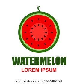 Bright watermelon fruit vector logo. Fresh cartoon organic vegetables with isolated names on a white background used for magazines, books, posters, cards, menu covers, web pages.
