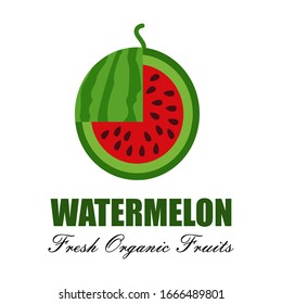 Bright watermelon fruit vector logo. Fresh cartoon organic vegetables with isolated names on a white background used for magazines, books, posters, cards, menu covers, web pages.
