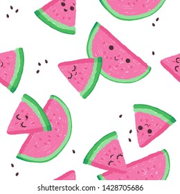 Bright watermelon seamless pattern. Summer funny vivid texture with slices and fruits