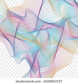Bright Wave Background Transparent Vector. Breeze Texture. Iridescent Line Connect. Curve Abstract Poster. Rainbow Creative Blend.