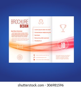 Bright wave pattern abstract brochure layout modern futuristic dynamic flame swoosh tri-fold print leaflet design. Vector illustration