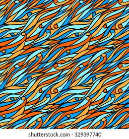 Bright wave seamless doodle pattern, vector illustration