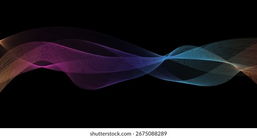 Bright wave vector background for business presentation, Brochure or flyer design. Bright smoke on dark background. Vector illustration

