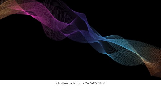 Bright wave vector background for business presentation, Brochure or flyer design. Bright smoke on dark background. Vector illustration

