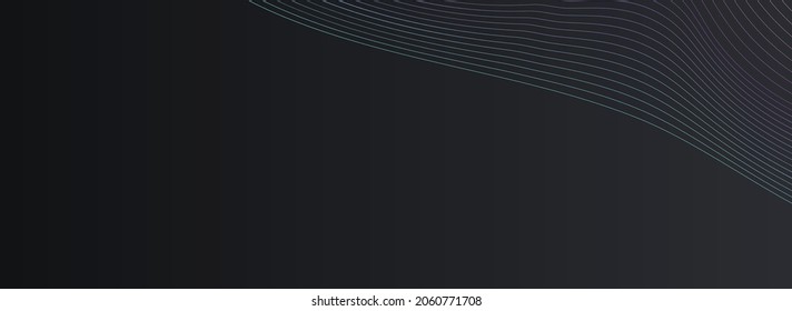 Vector Abstracto De Onda Brillante Fondo Panorámico Negro. Folleto del movimiento de curva digital. Patrón gráfico de forma. Banner de energía de elemento dinámico degradado.