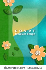 Fondo ondulado brillante. Papel creativo cortó flores y hojas. Diseño moderno y elegante. Ilustración vectorial.