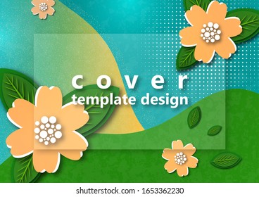 Bright wavy background. Creative paper cut flowers and leaves. Stylish modern template for your design. Vector illustration.