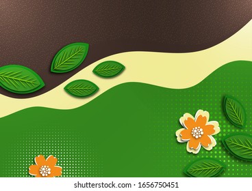 Fondo ondulado brillante. Papel creativo cortó flores y hojas. Diseño moderno y elegante. Ilustración vectorial.