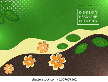 Fondo ondulado brillante. Papel creativo cortó flores y hojas. Diseño moderno y elegante. Ilustración vectorial.