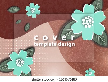 Bright wavy background. Creative paper cut flowers and leaves. Stylish modern template for your design. Vector illustration.
