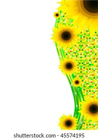 Bright wavy frame with sunflowers and copyspace for your text