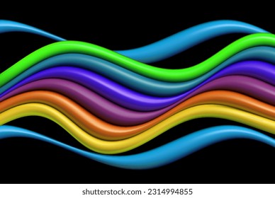 Helle, gewellte Linien, mehrfarbig, Gitter, abstrakter dunkler Hintergrund