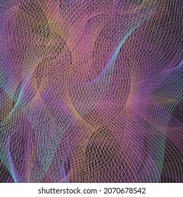 Bright Wavy Modern Vector Black Background. Neon Waveform Energy Cover. Curve Smooth Banner. Color Blend Music Design.