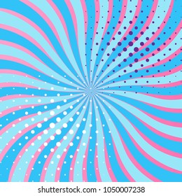 Bright wavy rays with dots. Abstract background with halftone dots. Vector illustration.

