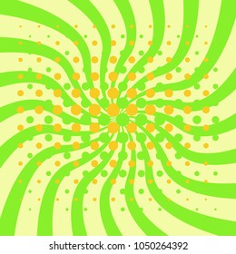Bright wavy rays with dots. Abstract background with halftone dots. Vector illustration.