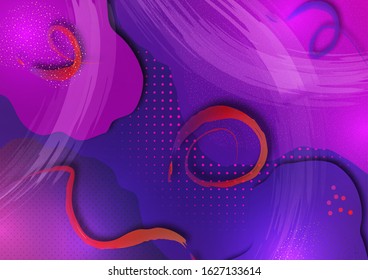 Bright wavy shapes, brush strokes, lots of particles. Corporate design template, presentation element, banner design. Vector illustration