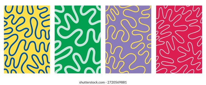 Bright wavy vertical backgrounds with neon playful colorways. Hand drawn. Vector illustration.