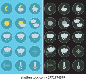 Bright weather icon set 15 elements. Black minimalism weather icon set. Vector illustration of flat weather icon set.