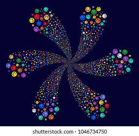 Bright Web Browser cycle abstract flower on a dark background. Vector abstraction. Impressive spiral combined from scatter web browser items.