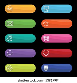 bright web buttons with icons isolated on black