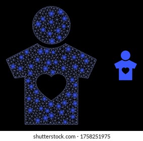 Bright web mesh boyfriend with lightspots. Illuminated vector 2d constellation created from boyfriend icon. Sparkle carcass mesh polygonal boyfriend. Linear frame 2D mesh in vector EPS format, lines,